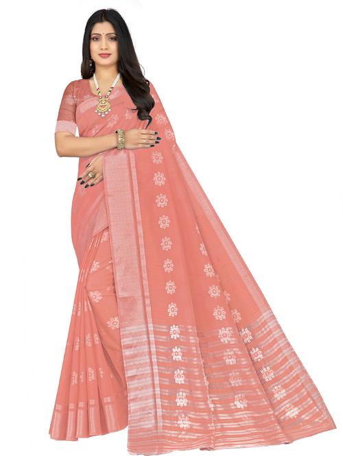 coral chanderi saree with blouse - 20046467 - Very Small Image - 1