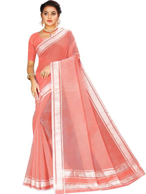pink kota doria saree - 20046476 - Very Small Image - 1