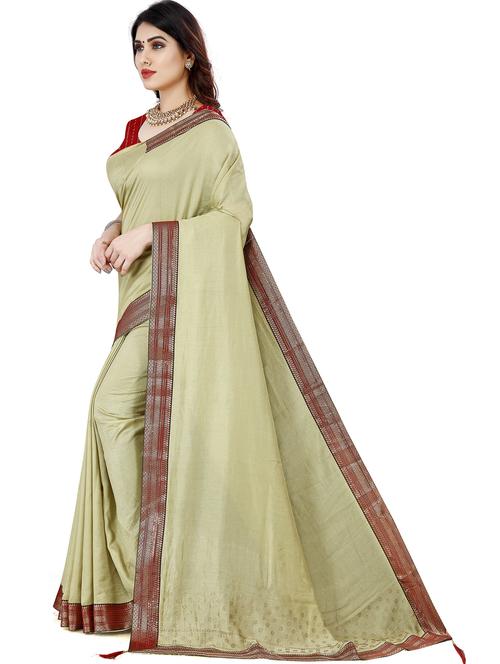 beige solid with border saree - 20046479 - Very Small Image - 1