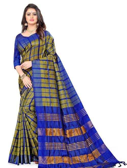 checks woven saree with blouse - 20046491 - Very Small Image - 1
