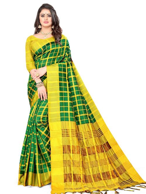 checks woven saree with blouse - 20046492 - Very Small Image - 1