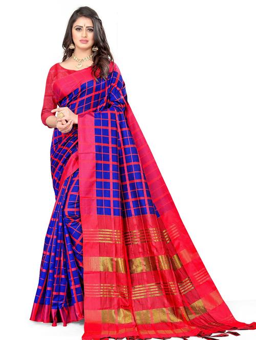checks woven saree with blouse - 20046494 - Very Small Image - 1