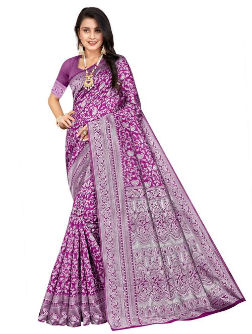 purple self design woven saree - 20046541 - Very Small Image - 1