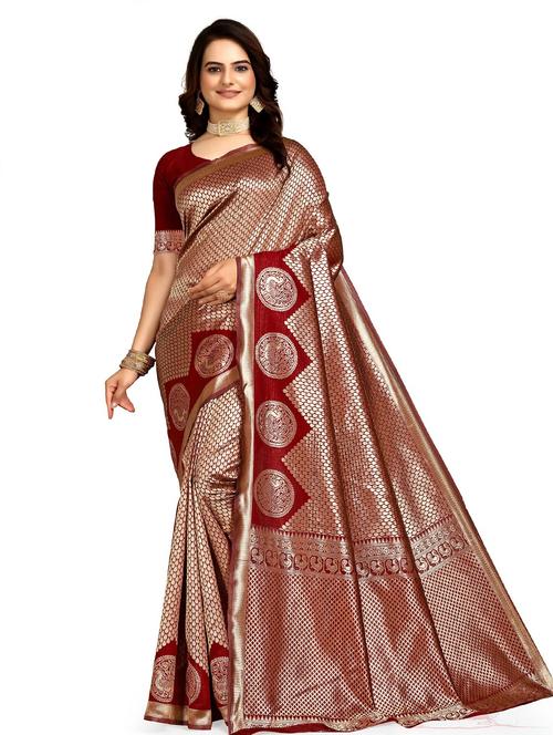 maroon self design kanjivaram saree - 20046566 - Very Small Image - 1