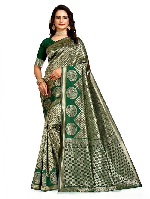 green self design kanjivaram saree with blouse - 20046567 - Very Small Image - 1
