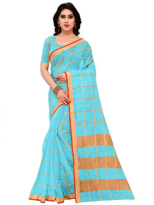 blue kota doria saree with blouse - 20046604 - Very Small Image - 1