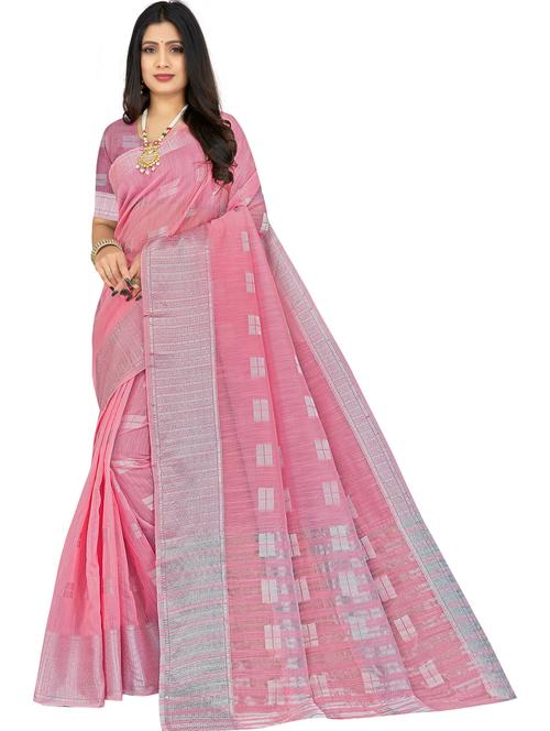 pink self design woven saree - 20046632 - Very Small Image - 1