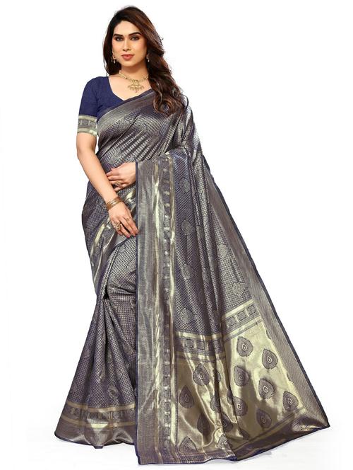 self design woven saree with blouse - 20046649 - Very Small Image - 1