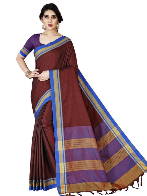 maroon solid with border saree - 20046662 - Very Small Image - 1