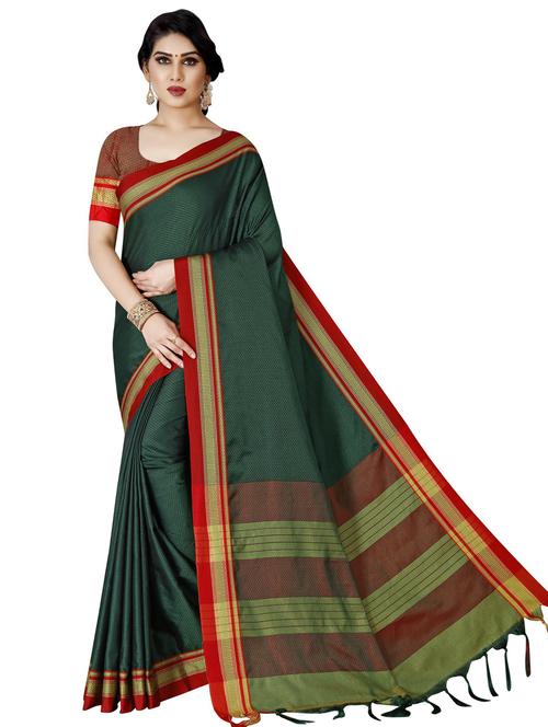 green solid with border saree with blouse - 20046664 - Very Small Image - 1