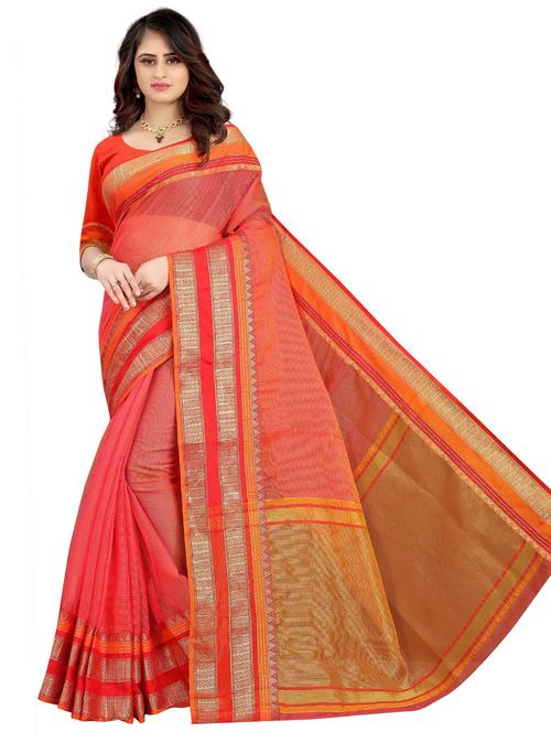 pink solid with border kota doria saree with blouse - 20046682 - Very Small Image - 1