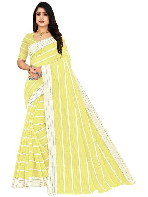 yellow striped woven saree with blouse - 20046699 - Very Small Image - 1