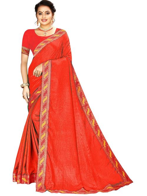 orange solid with border woven saree - 20046706 - Very Small Image - 1
