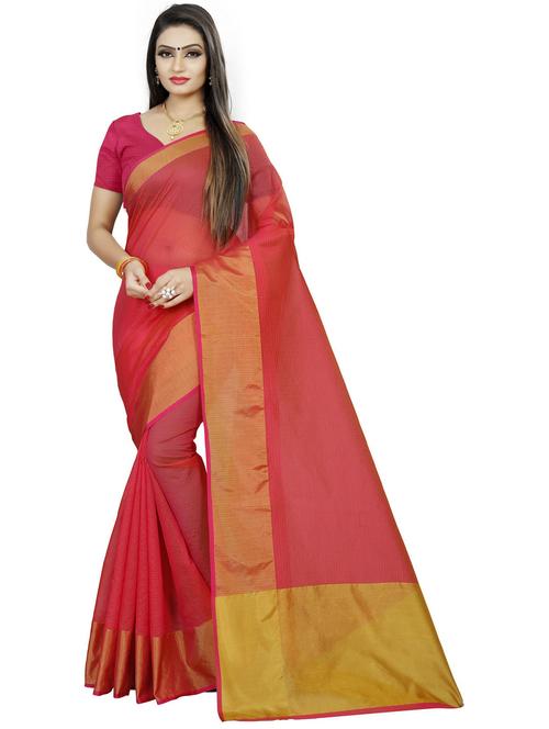 pink cotton blend kota doria saree with blouse - 20046730 - Very Small Image - 1