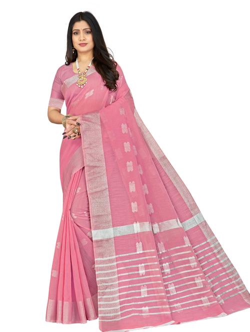 pink self design woven saree with blouse - 20046736 - Very Small Image - 1