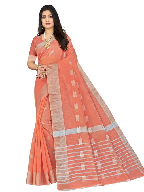 peach self design saree with blouse - 20046738 - Very Small Image - 1