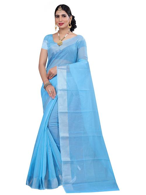 solid with border woven saree with blouse - 20046746 - Very Small Image - 1