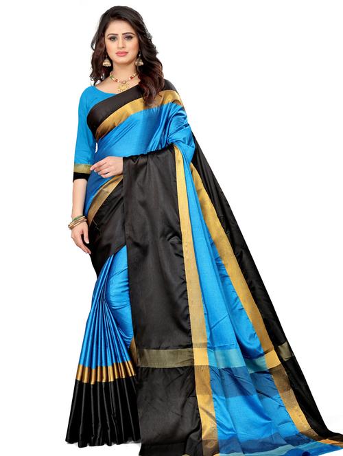 color block woven saree with blouse - 20046765 - Very Small Image - 1