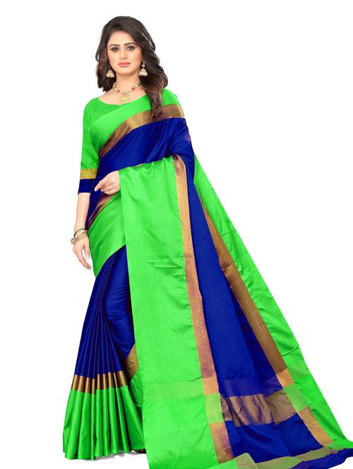 color block woven saree with blouse - 20046769 - Very Small Image - 1