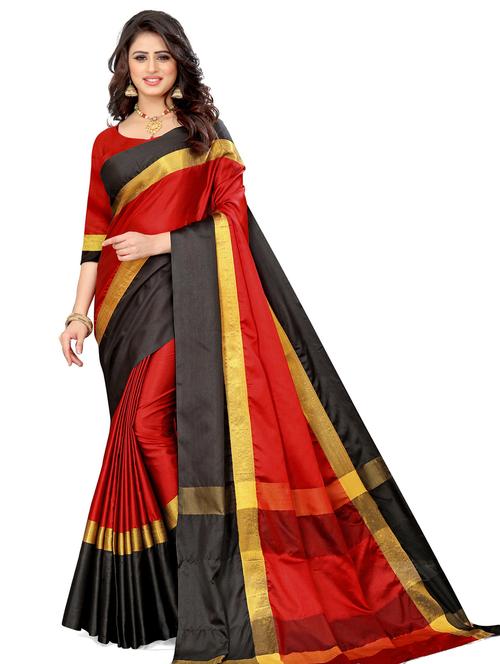 color block woven saree with blouse - 20046777 - Very Small Image - 1