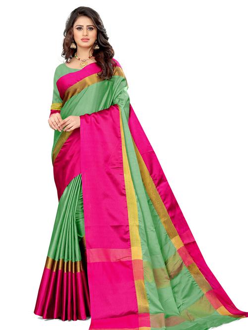 color block woven saree with blouse - 20046778 - Very Small Image - 1