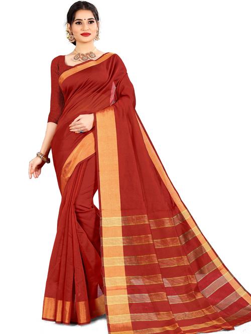 red solid with border woven saree - 20046916 - Very Small Image - 1
