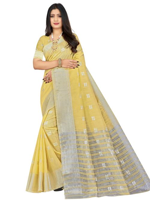 yellow self design woven saree - 20047044 - Very Small Image - 1