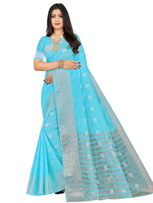 light blue self design woven saree with blouse - 20047045 - Very Small Image - 1