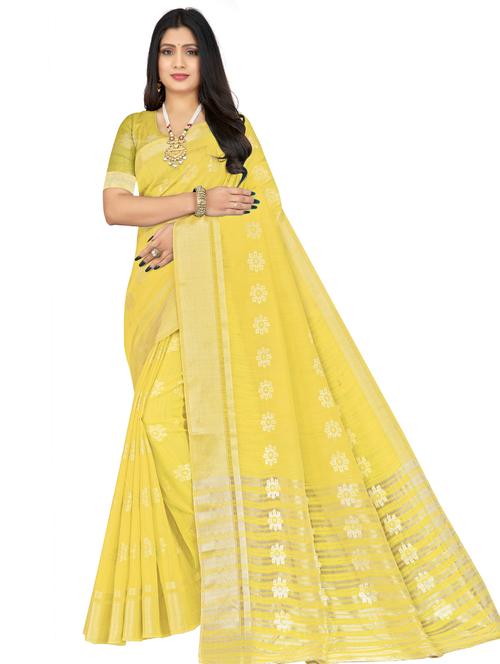 yellow self design woven saree with blouse - 20047046 - Very Small Image - 1