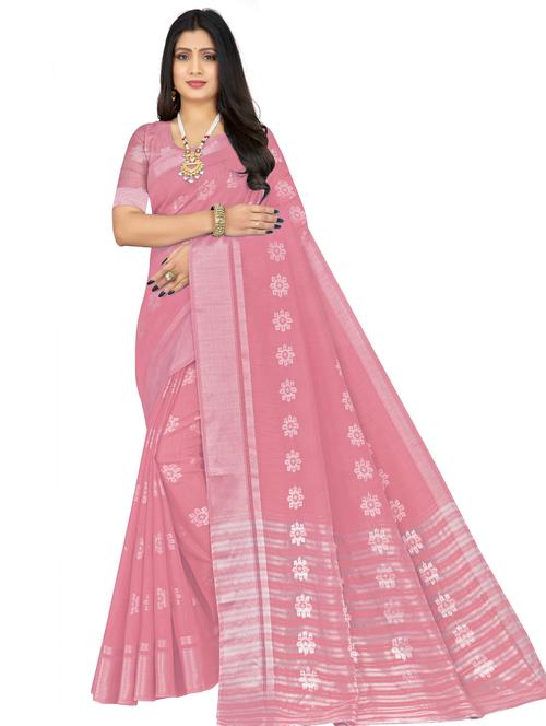 pink self design woven saree with blouse - 20047047 - Very Small Image - 1