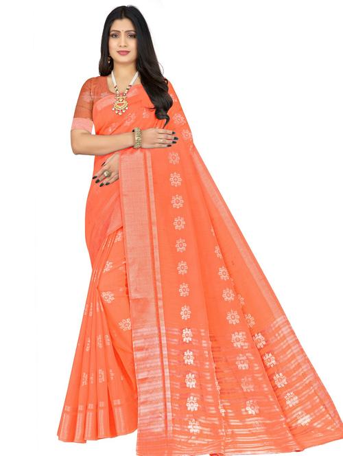 orange self design woven saree with blouse - 20047049 - Very Small Image - 1