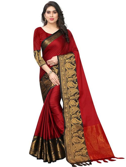 solid bordered banarasi saree with blouse - 20047106 - Very Small Image - 1