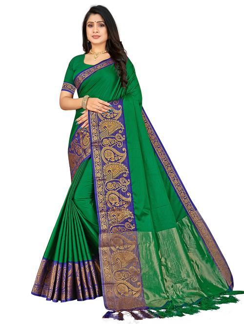 solid bordered banarasi saree with blouse - 20047108 - Very Small Image - 1