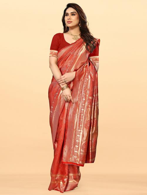 self design banarasi saree with blouse - 20047266 - Very Small Image - 1