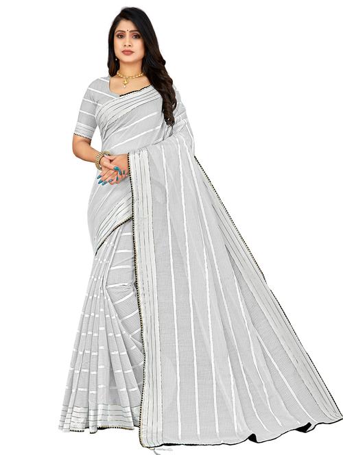 woven striped saree with blouse - 20047365 - Very Small Image - 1
