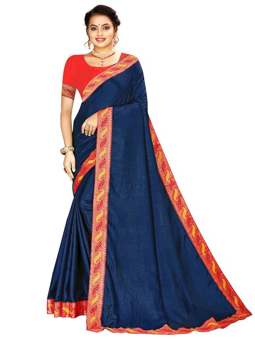 lace bordered solid saree with blouse - 20047366 - Very Small Image - 1