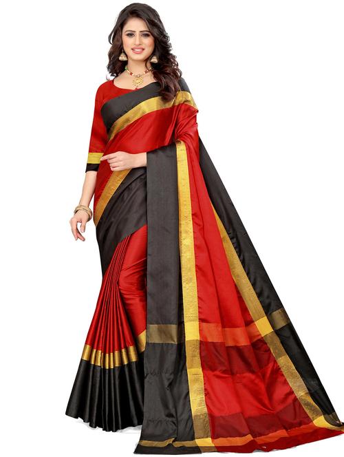 contrast bordered saree with blouse - 20047445 - Very Small Image - 1