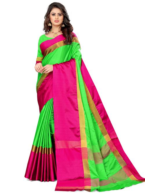 contrast bordered saree with blouse - 20047448 - Very Small Image - 1