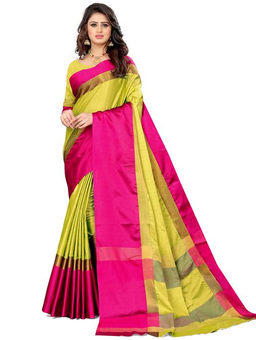 contrast bordered saree with blouse - 20047449 - Very Small Image - 1