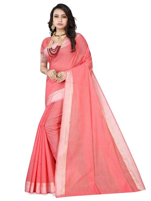 coral stripes chanderi saree with blouse - 20047460 - Very Small Image - 1