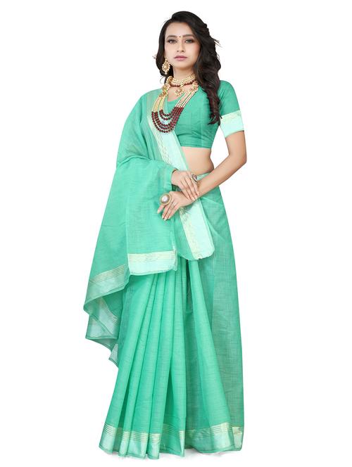 turquoise stripes chanderi saree with blouse - 20047471 - Very Small Image - 1
