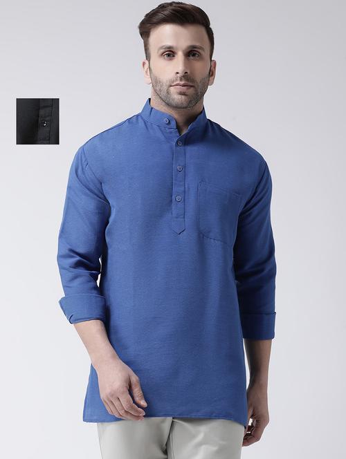 men pack of 2 mandarin neck solid short kurtas - 20049921 - Very Small Image - 1