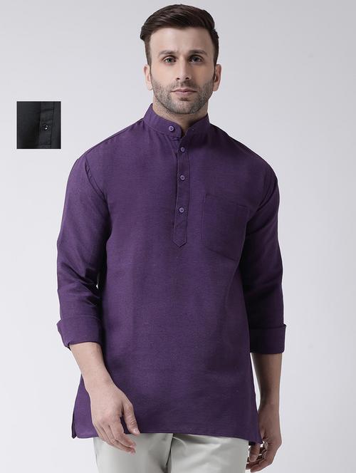 men pack of 2 mandarin neck solid short kurtas - 20049926 - Very Small Image - 1