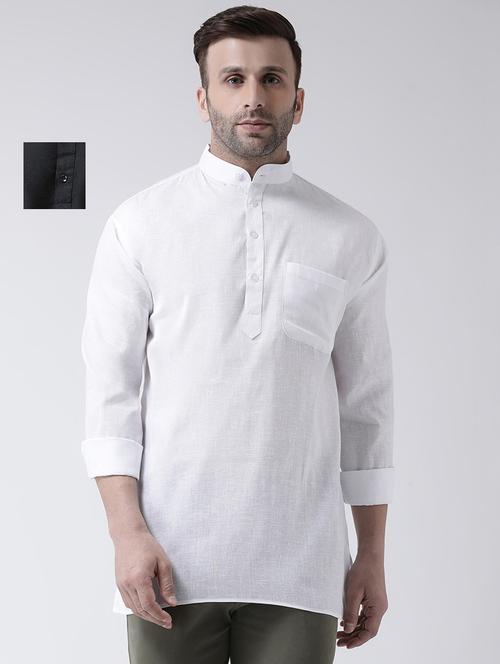 men pack of 2 mandarin neck solid short kurtas - 20049934 - Very Small Image - 1