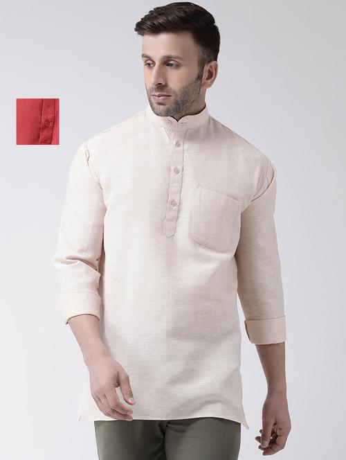 men pack of 2 mandarin neck solid short kurtas - 20049954 - Very Small Image - 1