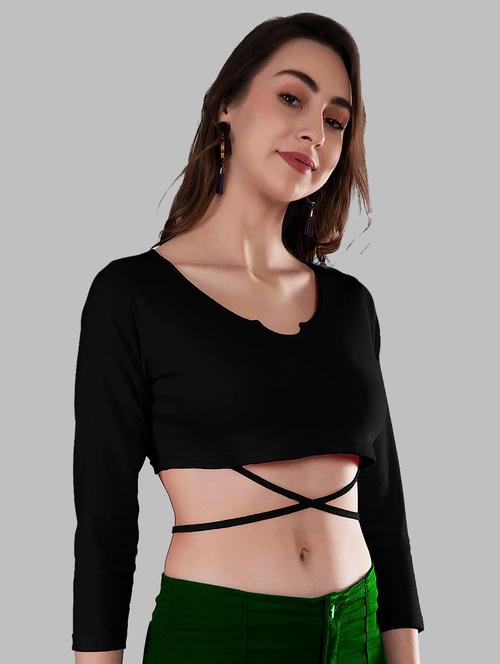 women's crop notch neck top - 20049976 - Very Small Image - 1
