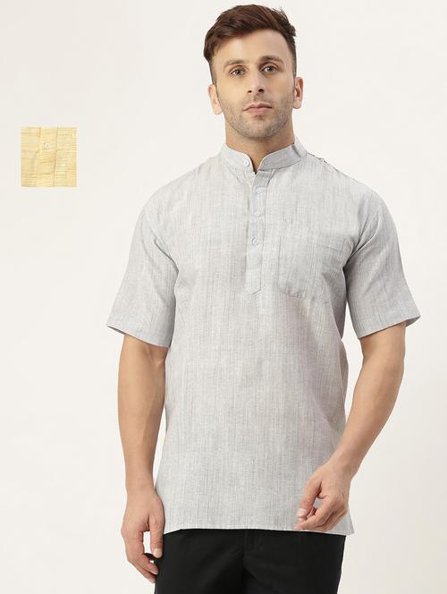 men pack of 2 mandarin neck solid short kurtas - 20050091 - Very Small Image - 1