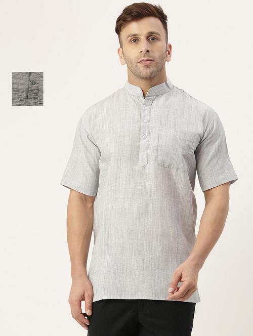 men pack of 2 mandarin neck solid short kurtas - 20050094 - Very Small Image - 1