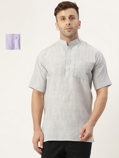 men pack of 2 mandarin neck solid short kurtas - 20050102 - Very Small Image - 1