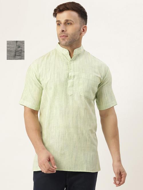men pack of 2 mandarin neck solid short kurtas - 20050110 - Very Small Image - 1